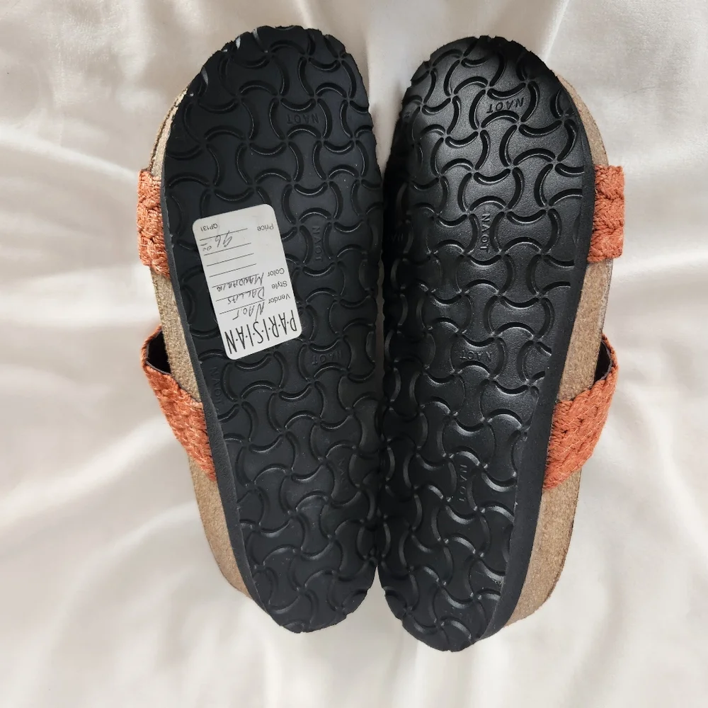 Naot womens size 36 5 5.5 leather mandarin linen braid slip on footbed sandals - Picture 7 of 7